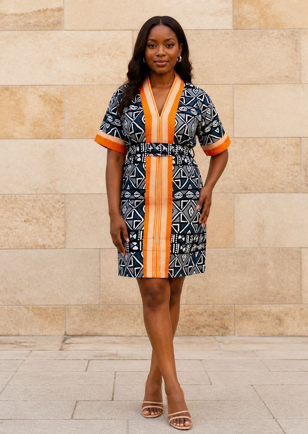 Black Orange Print Womens Dress