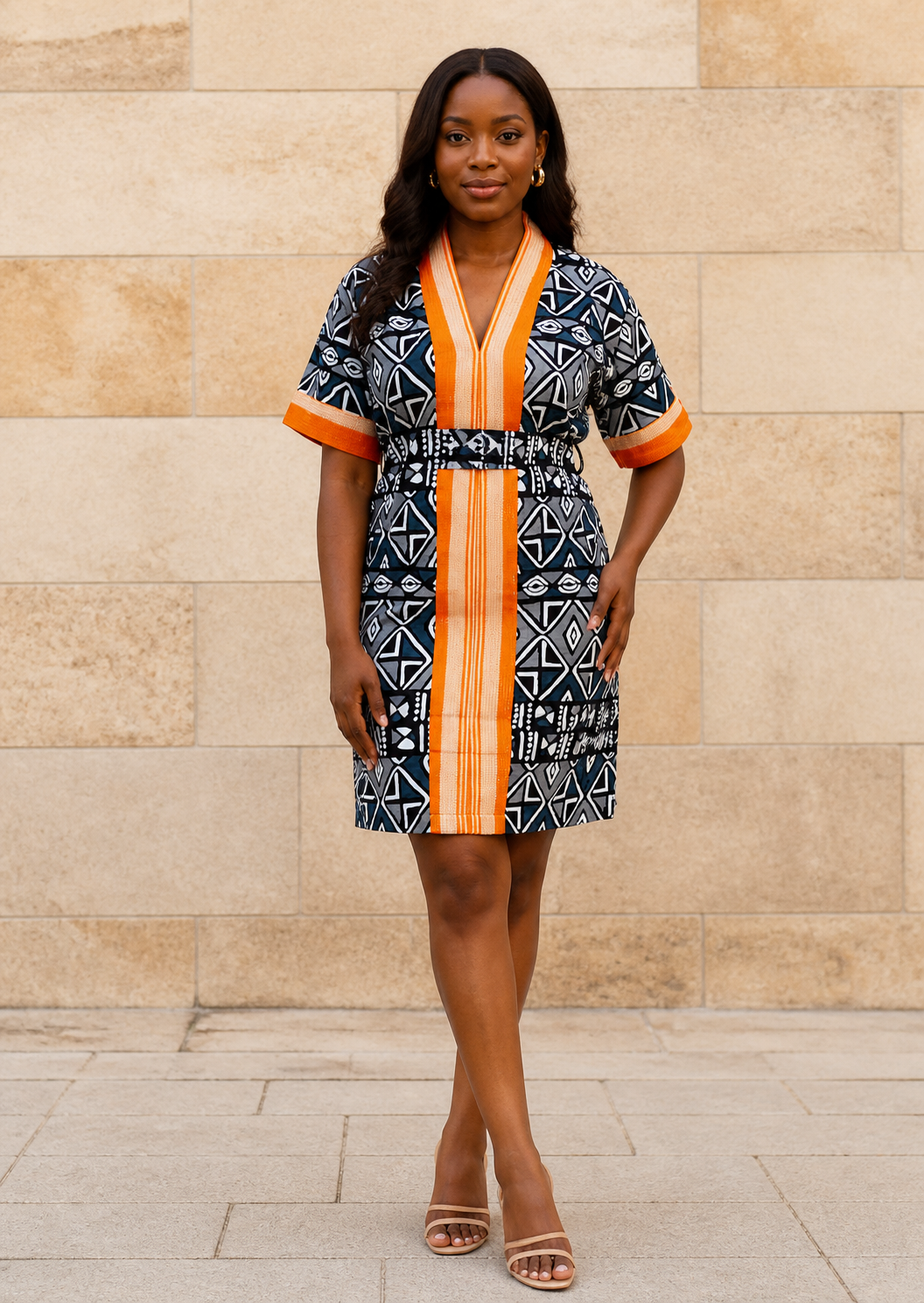 Black Orange Print Womens Dress
