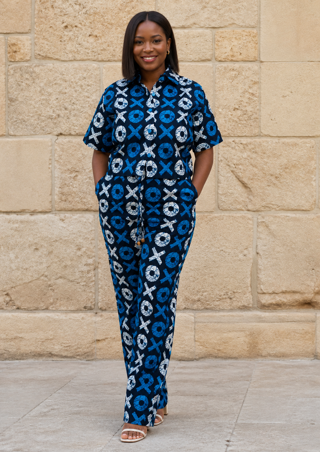 Blue Symbol Print Womens Pants Set