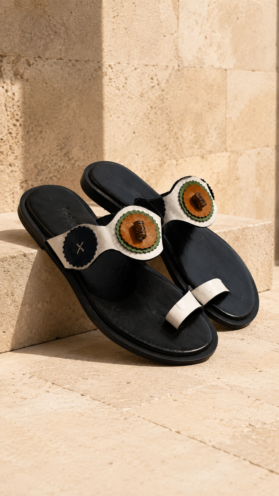 Black White Disc Sandals