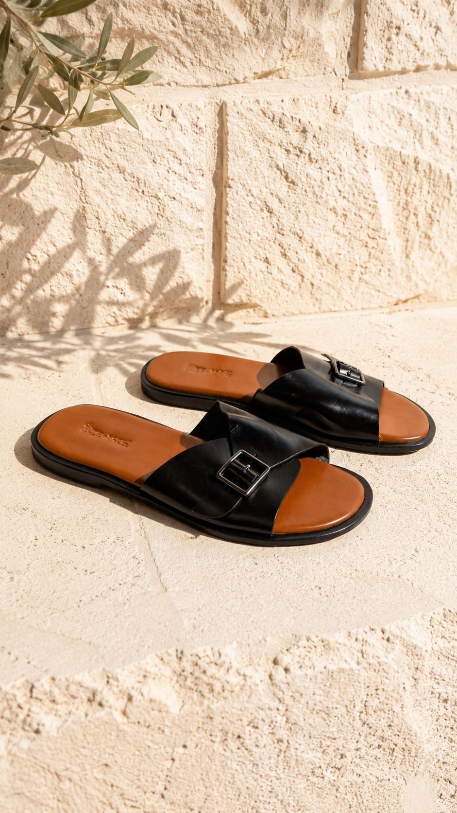 Black Buckle Slide Sandals