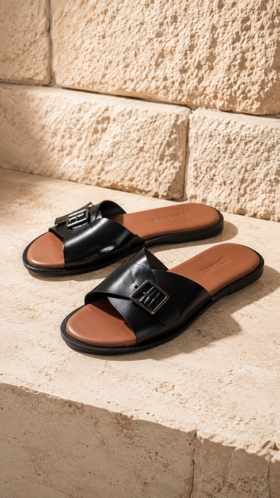 Black Buckle Slide Sandals
