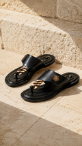 Black Gold Wide Strap Sandals