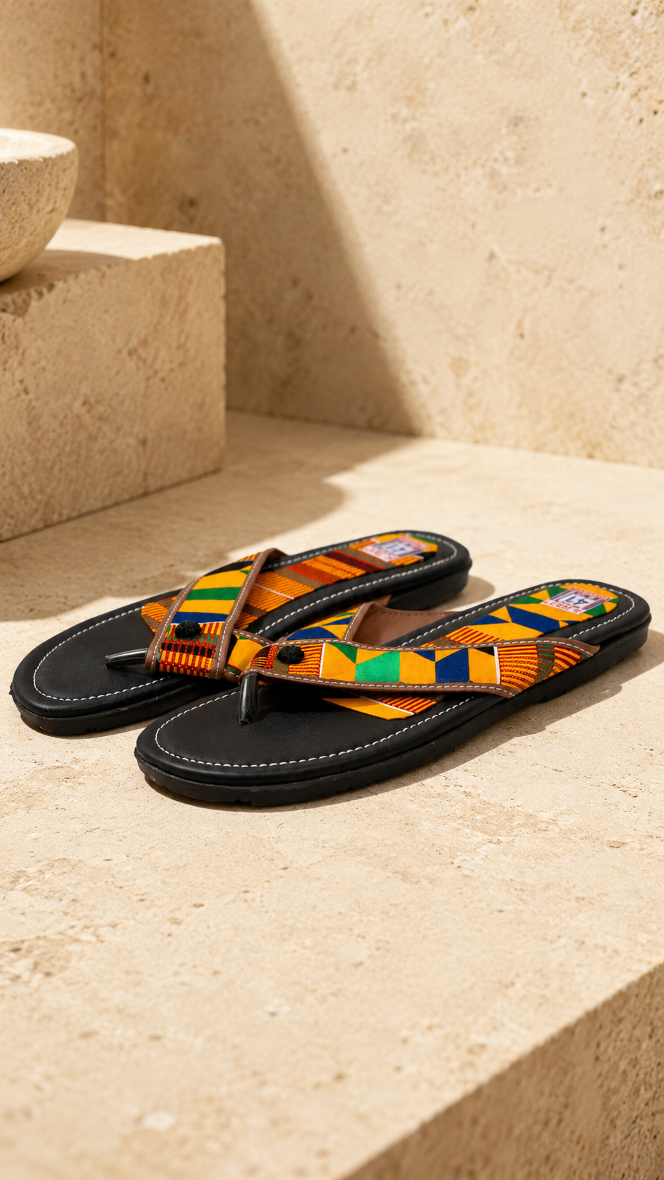 Black Kente Slide Sandals
