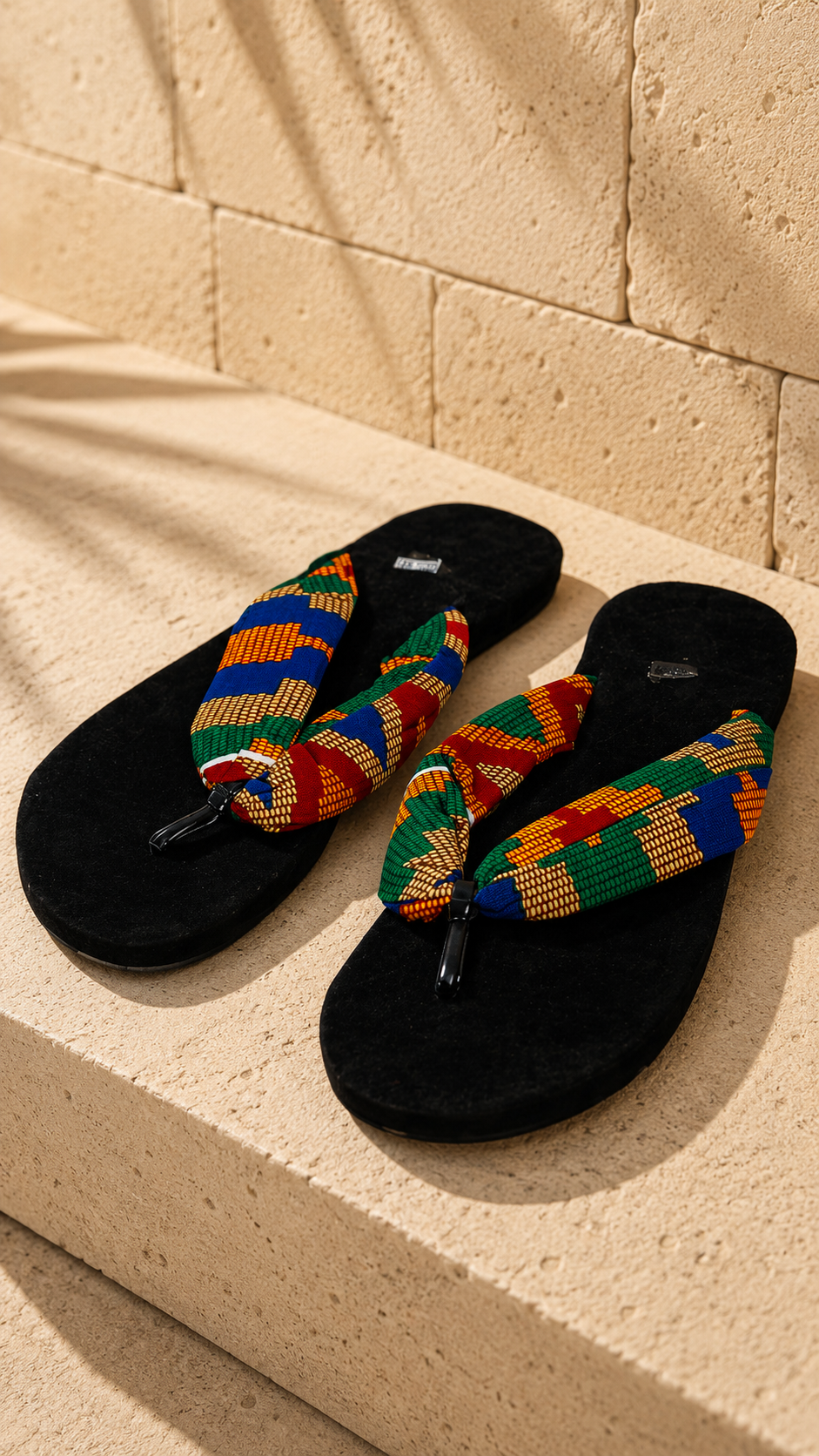 Black Multicolor Kente Flip Flops