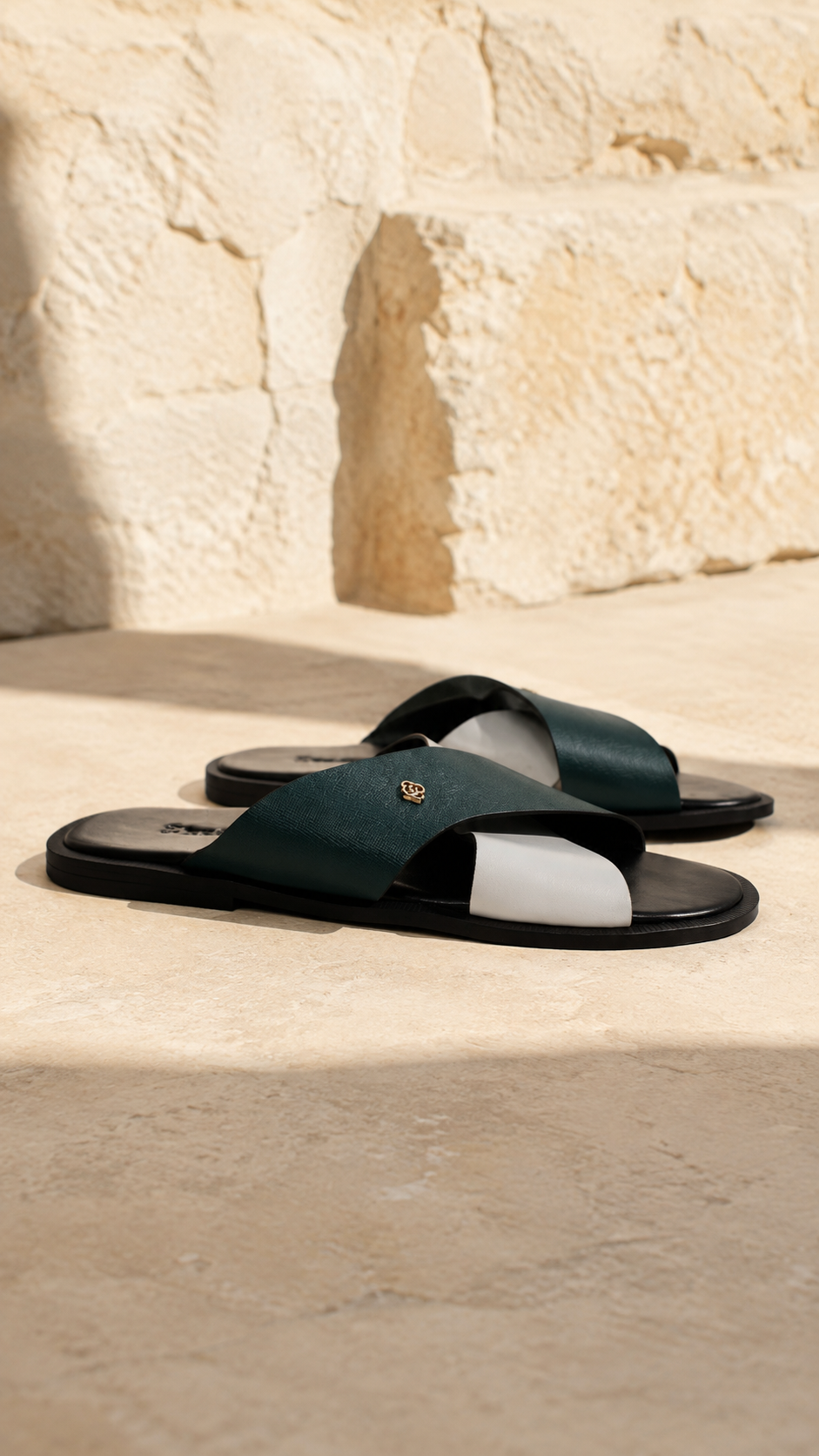Green Cross Strap Sandals
