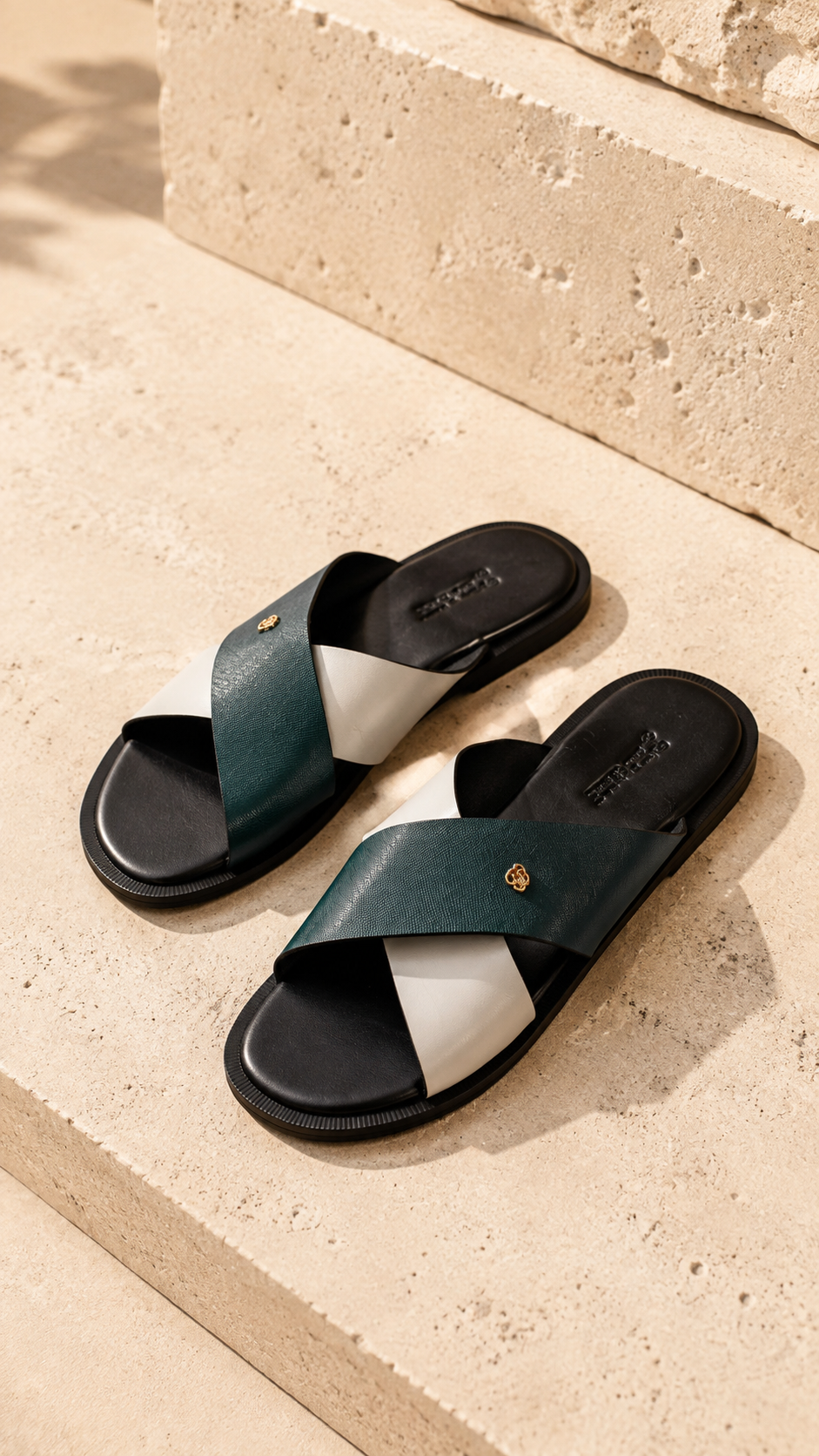 Green Cross Strap Sandals