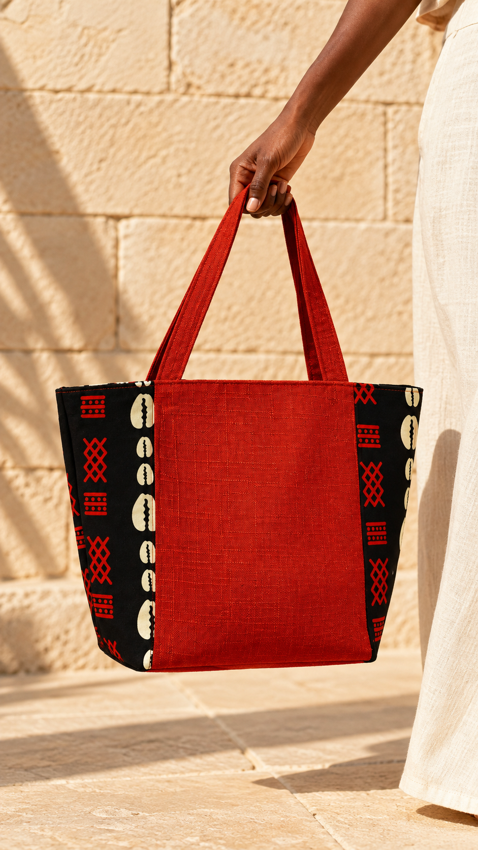 Red Black Panel Tote Bag