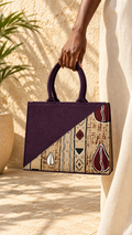 Purple Beige Panel Tote Bag