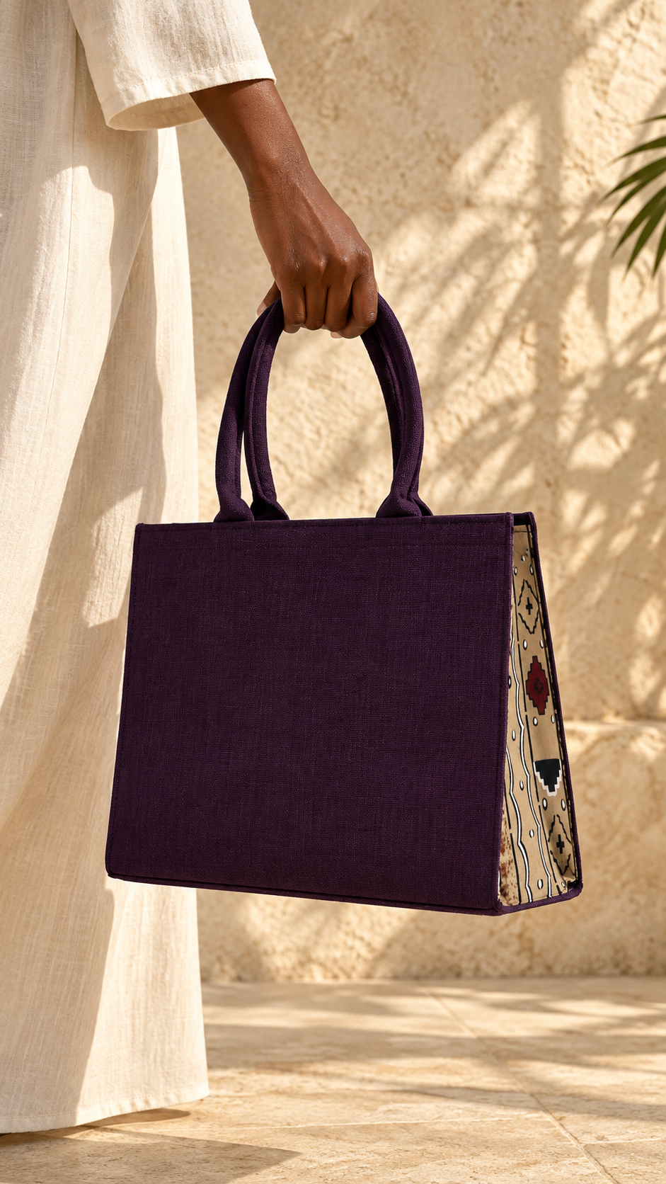 Purple Beige Panel Tote Bag