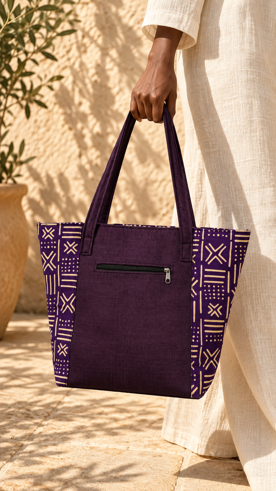 Purple Geometric Panel Tote Bag