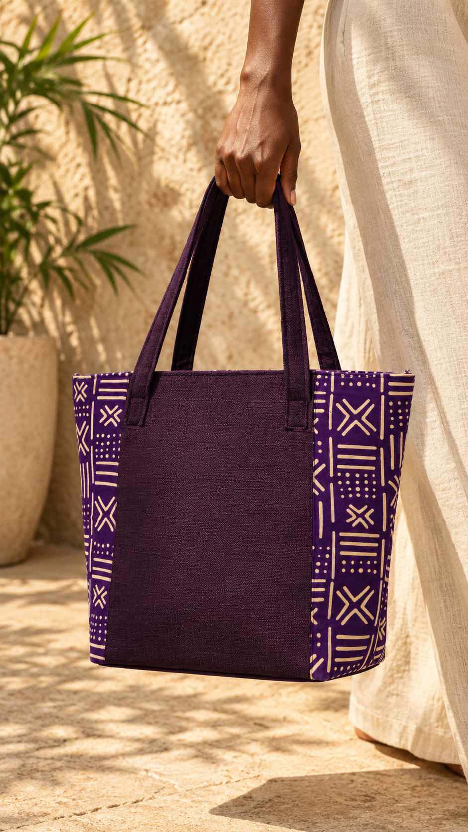 Purple Geometric Panel Tote Bag