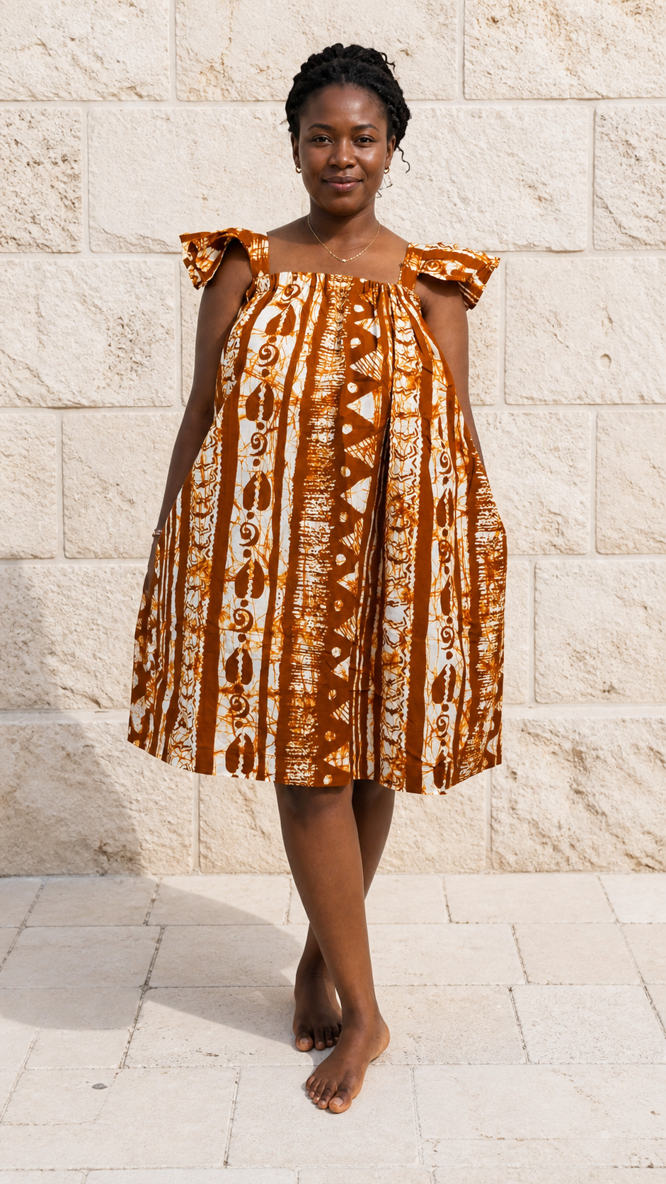 Brown White Ruffle Dress