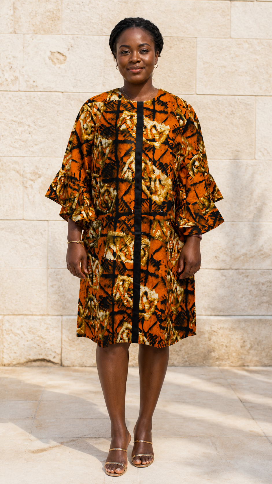 Orange Brown Print Kimono Set