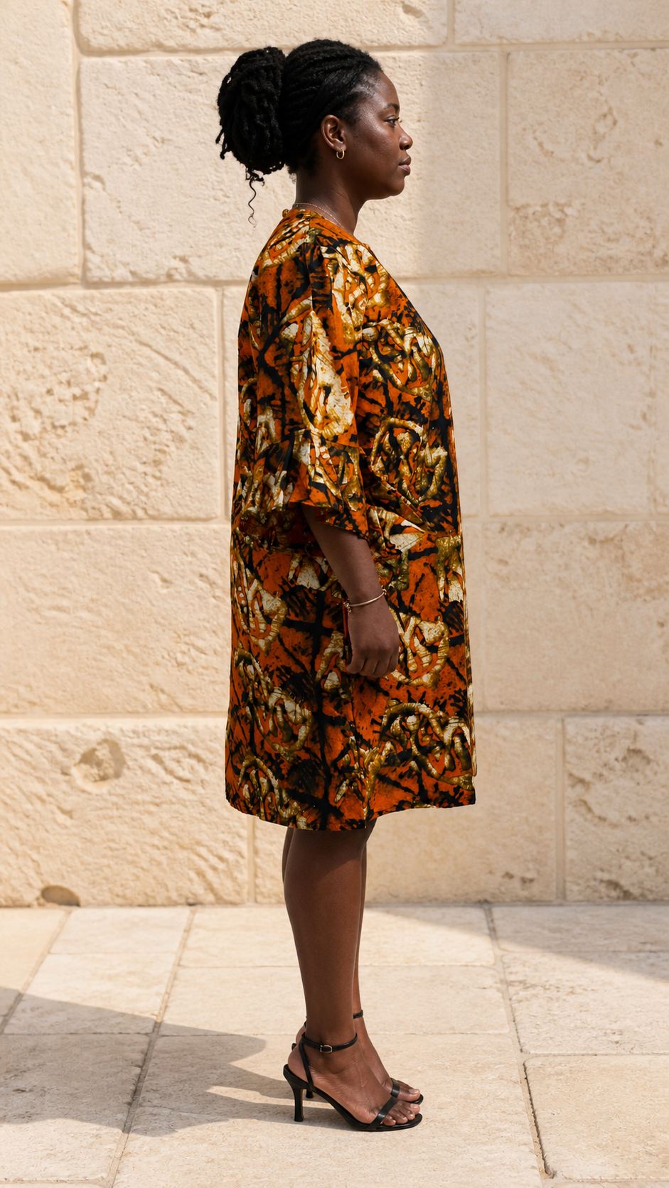 Orange Brown Print Kimono