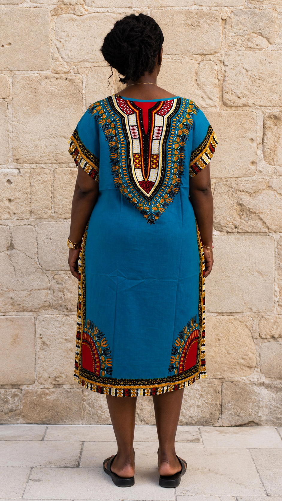 Teal Dashiki Dress - back