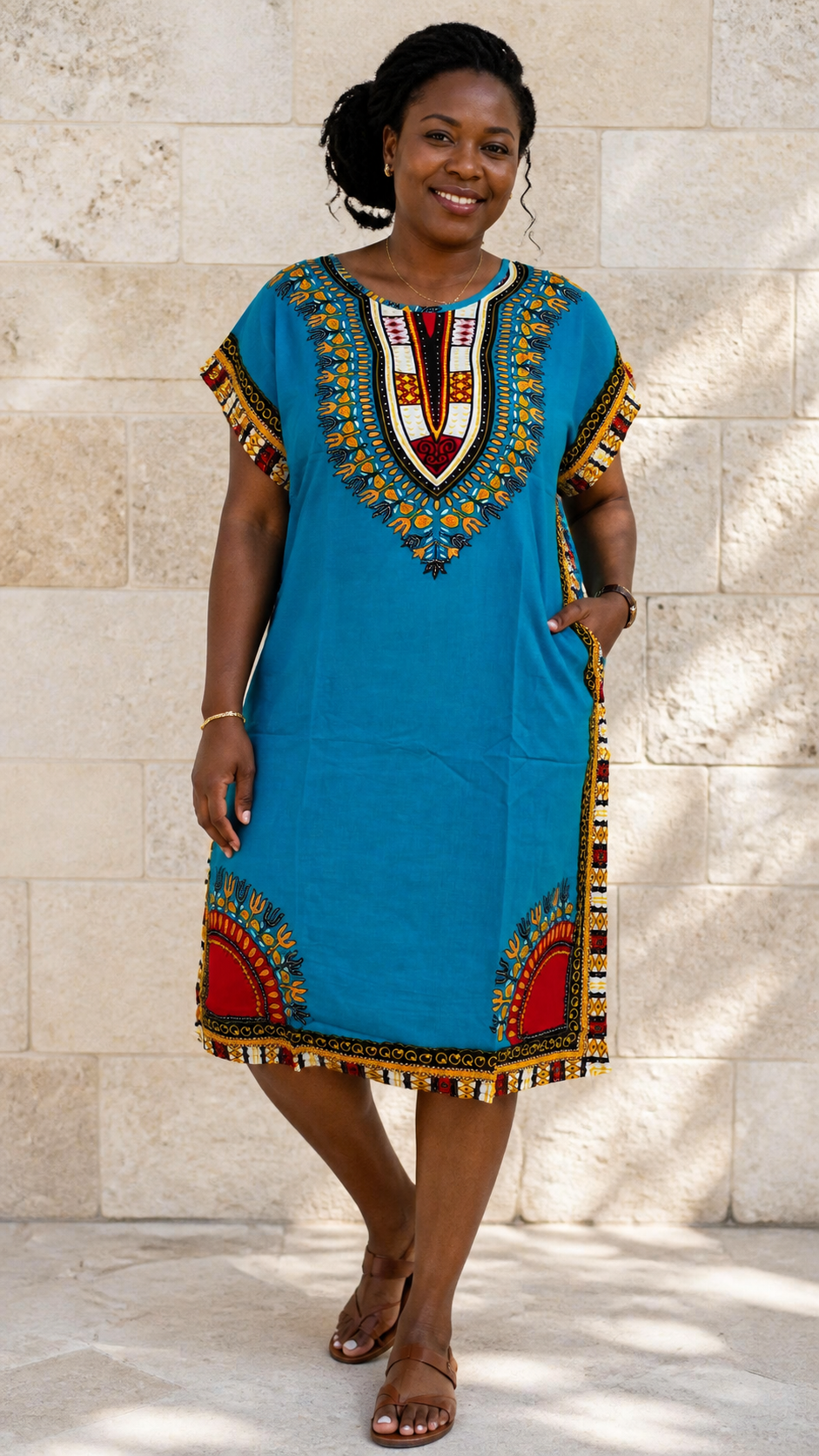 Teal Dashiki Dress - front