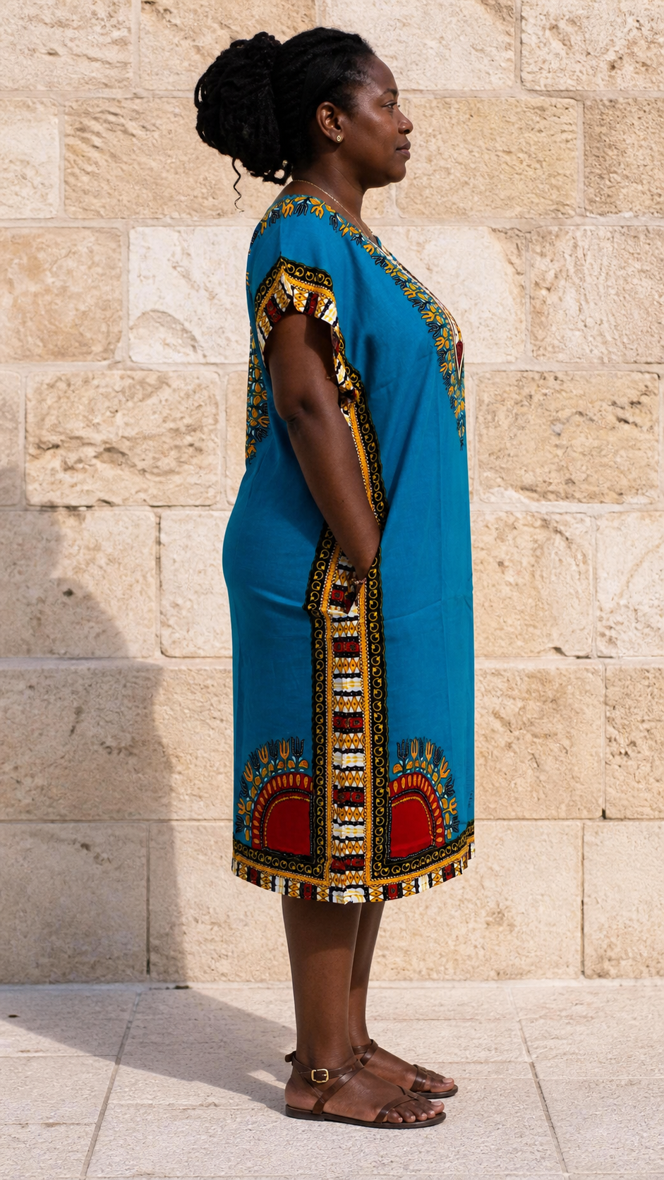 Teal Dashiki Dress - side