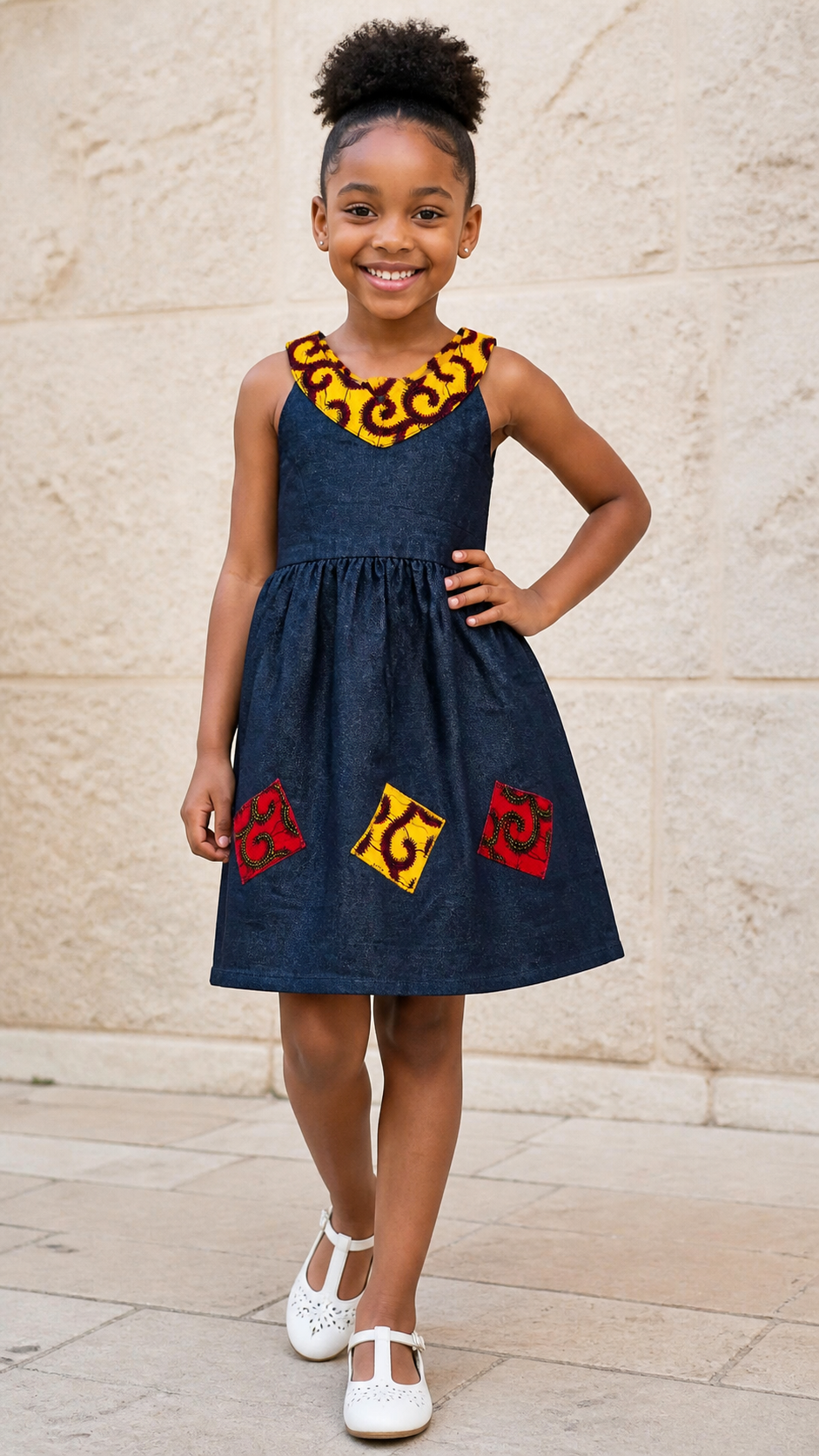 Black Red Yellow Childrens Dress - front