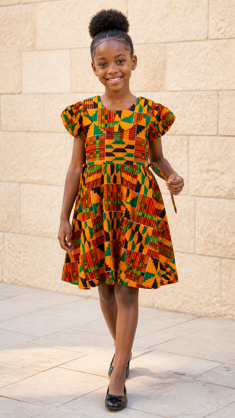 Multicolor Kente Print Dress - front