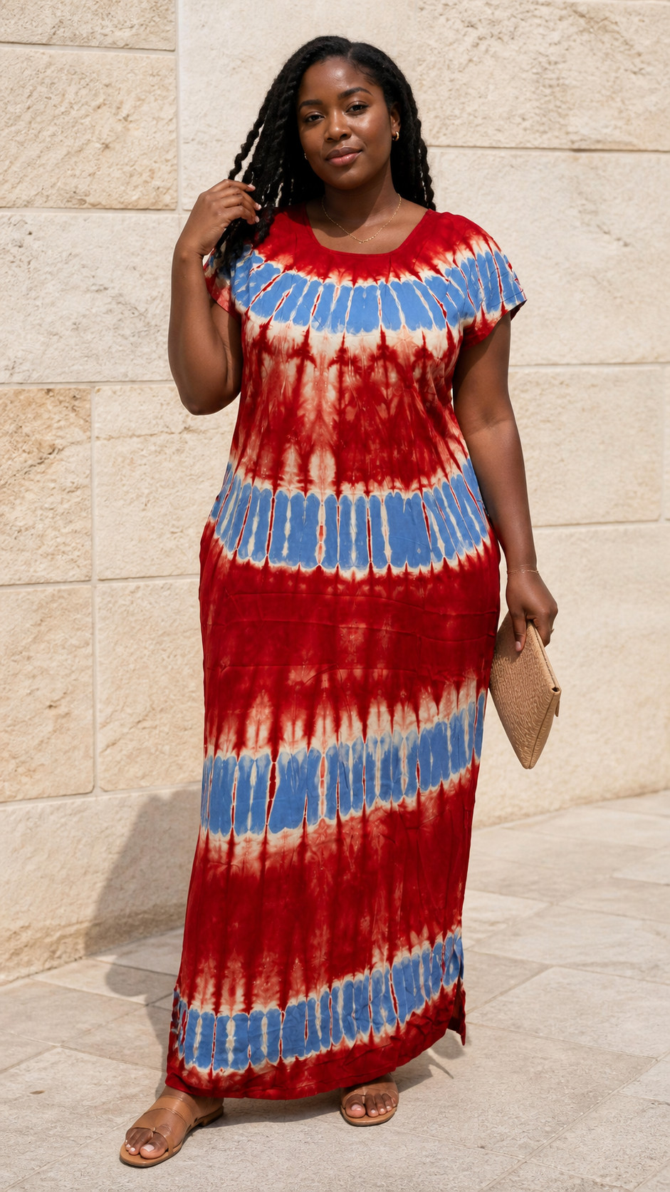 Red Blue Striped Long Dress