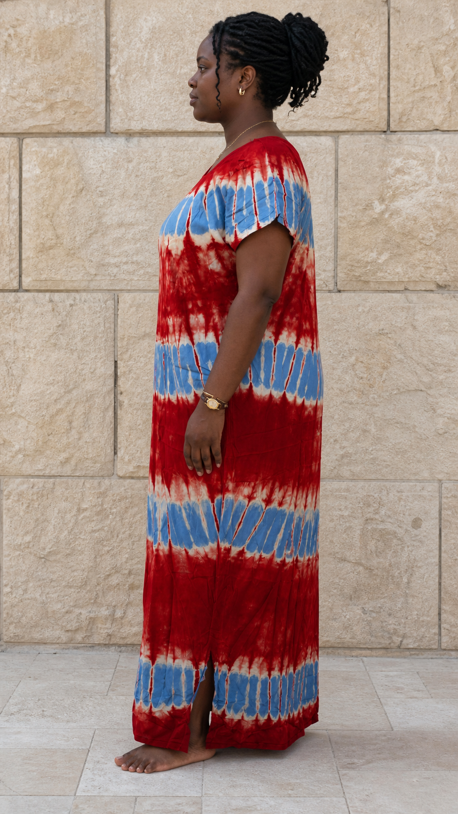Red Blue Striped Long Dress
