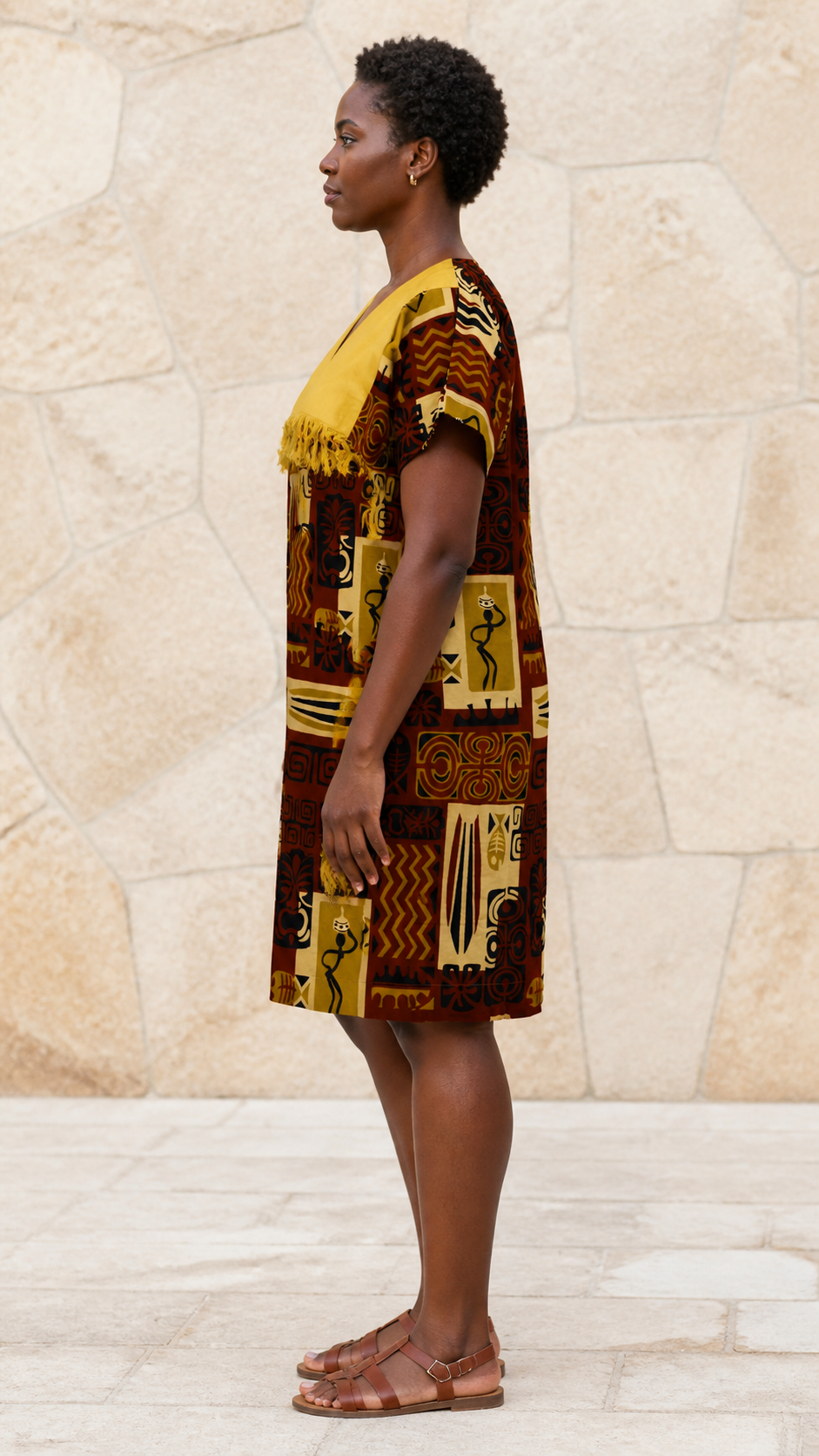 Brown Yellow Block Print Dress