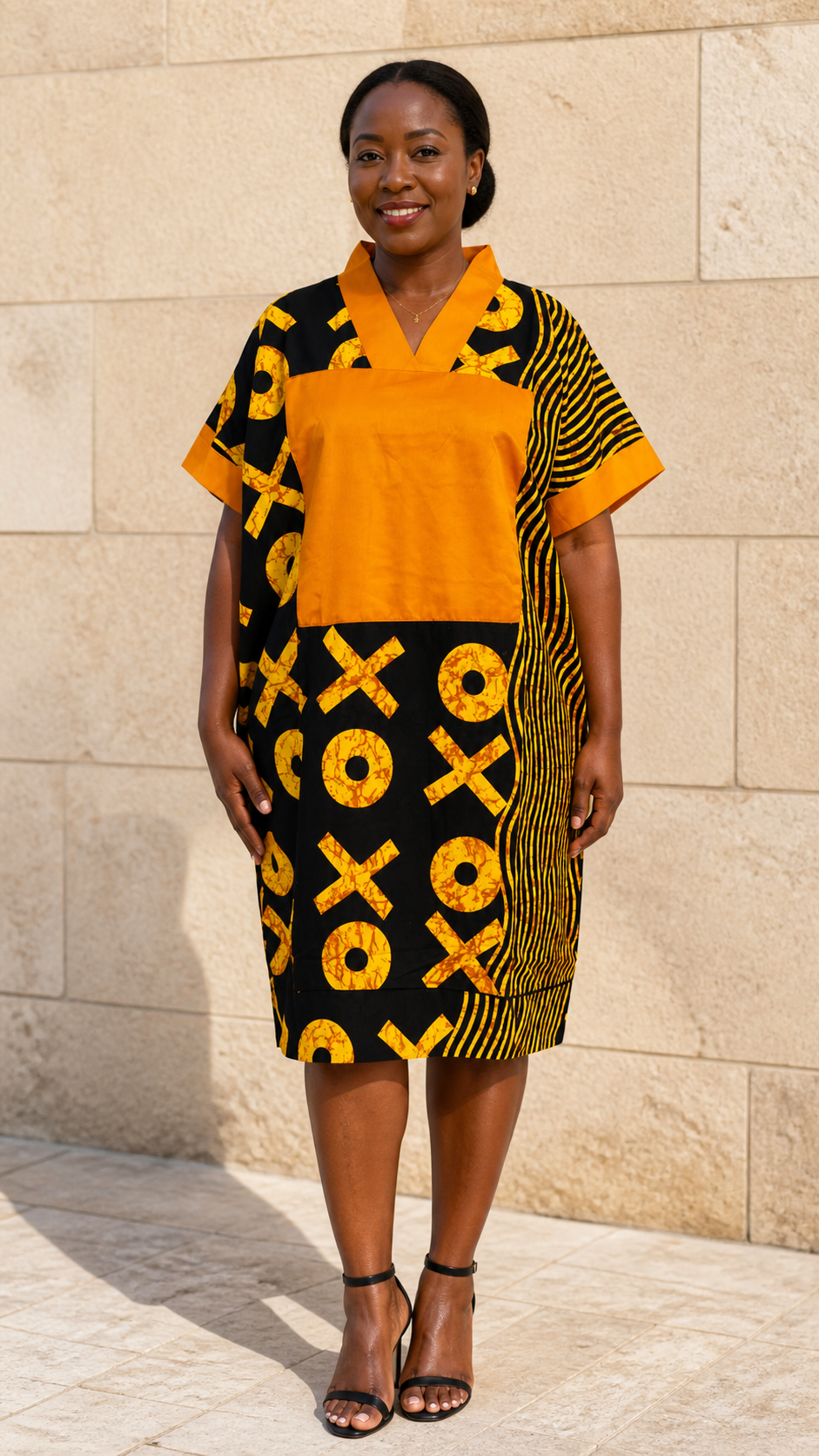Yellow Black Symbol Print Dress