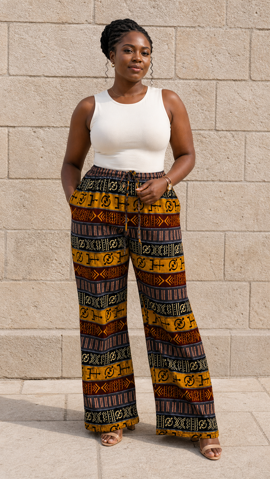 Brown Orange Symbol Wide Leg Pants - front