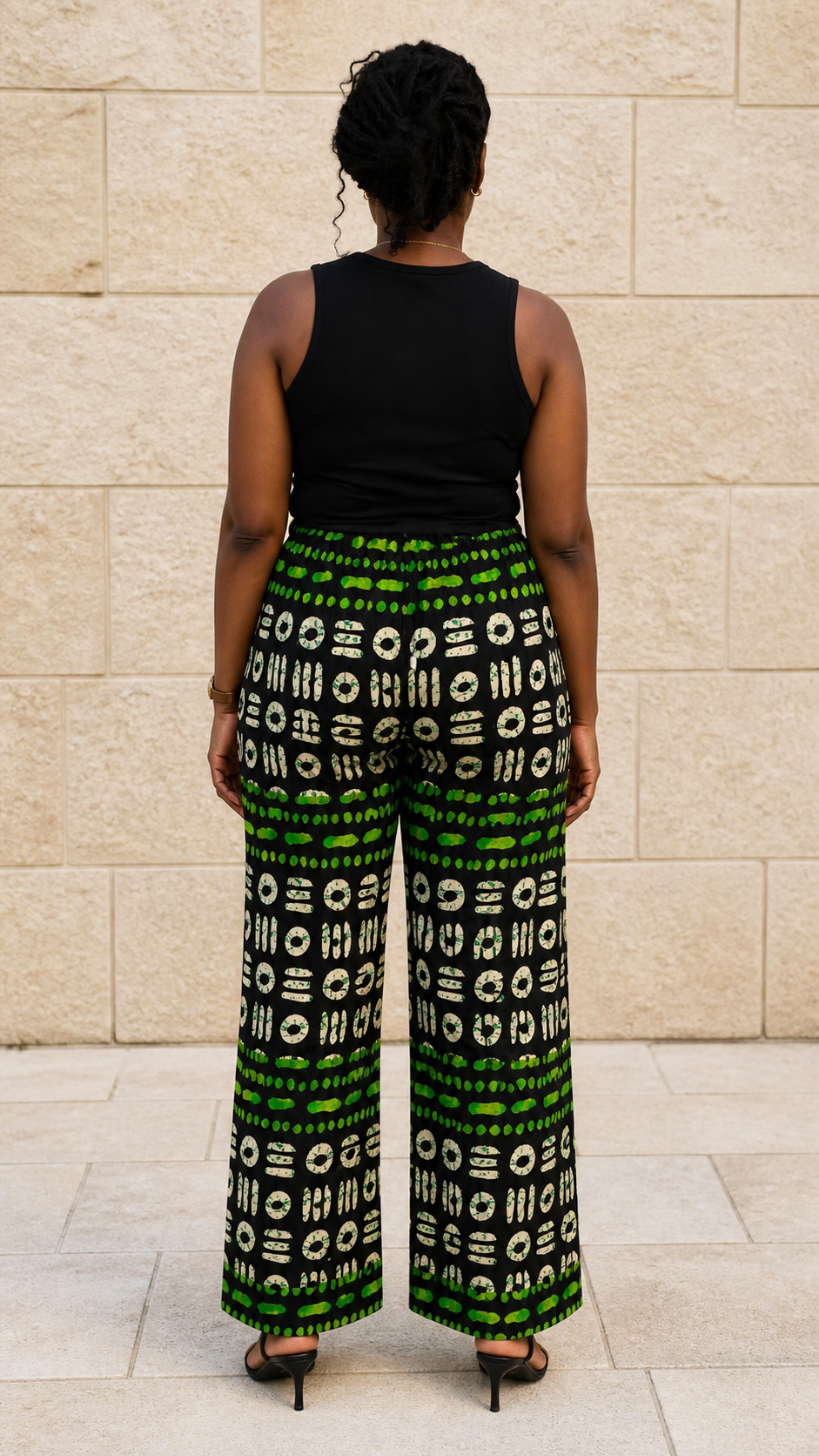 Black Green Symbol Wide Leg Pants - back