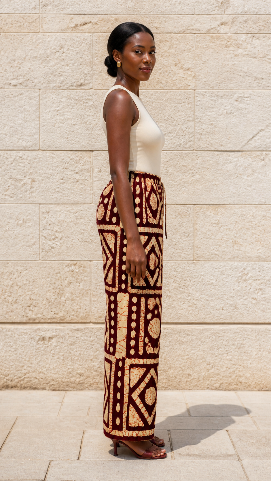 Brown Black Print Wide Leg Pants Styled