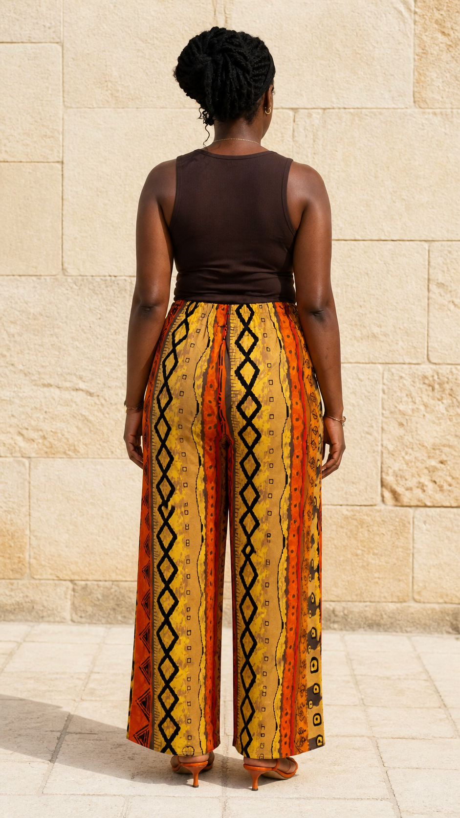 Orange Yellow Print Wide Leg Pants