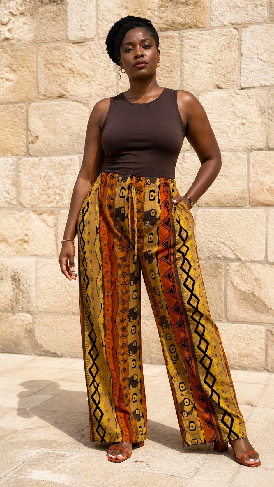 Orange Yellow Print Wide Leg Pants