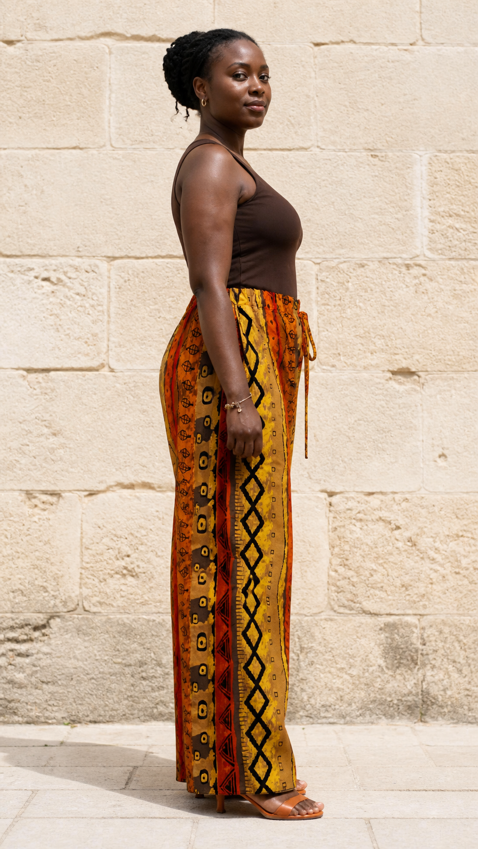 Orange Yellow Print Wide Leg Pants