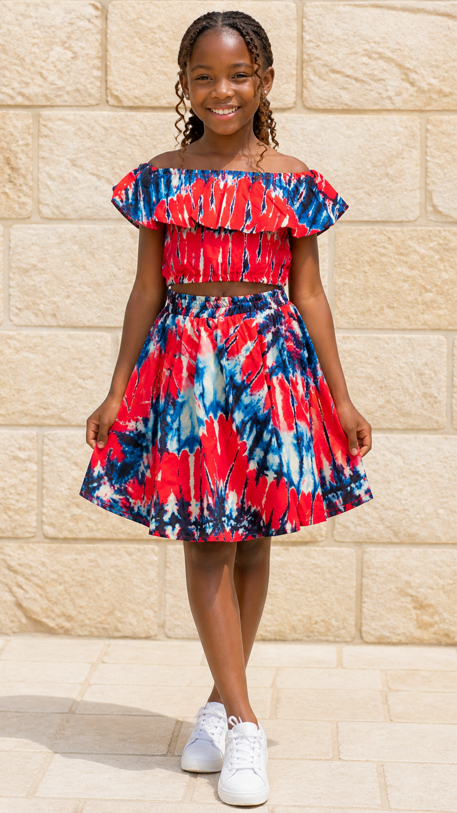 Red Blue Tie Dye Two Piece Set - front