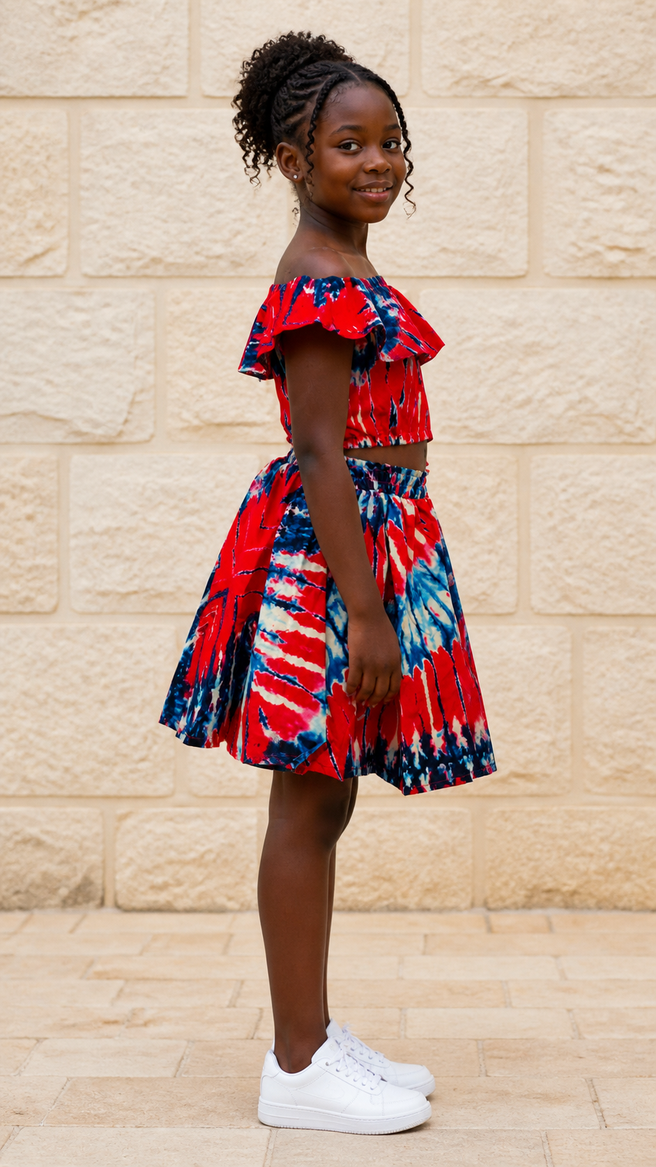 Red Blue Tie Dye Two Piece Set - side