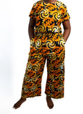 Orange Black Print Womens Pants Set — main view 01