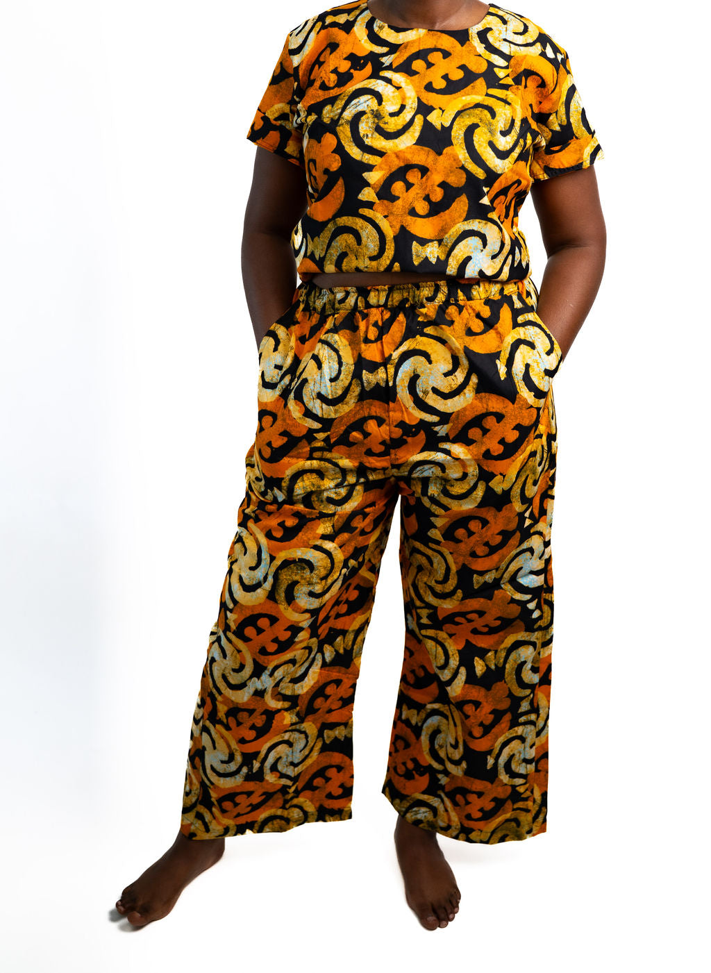 Orange Black Print Womens Pants Set — main view 01