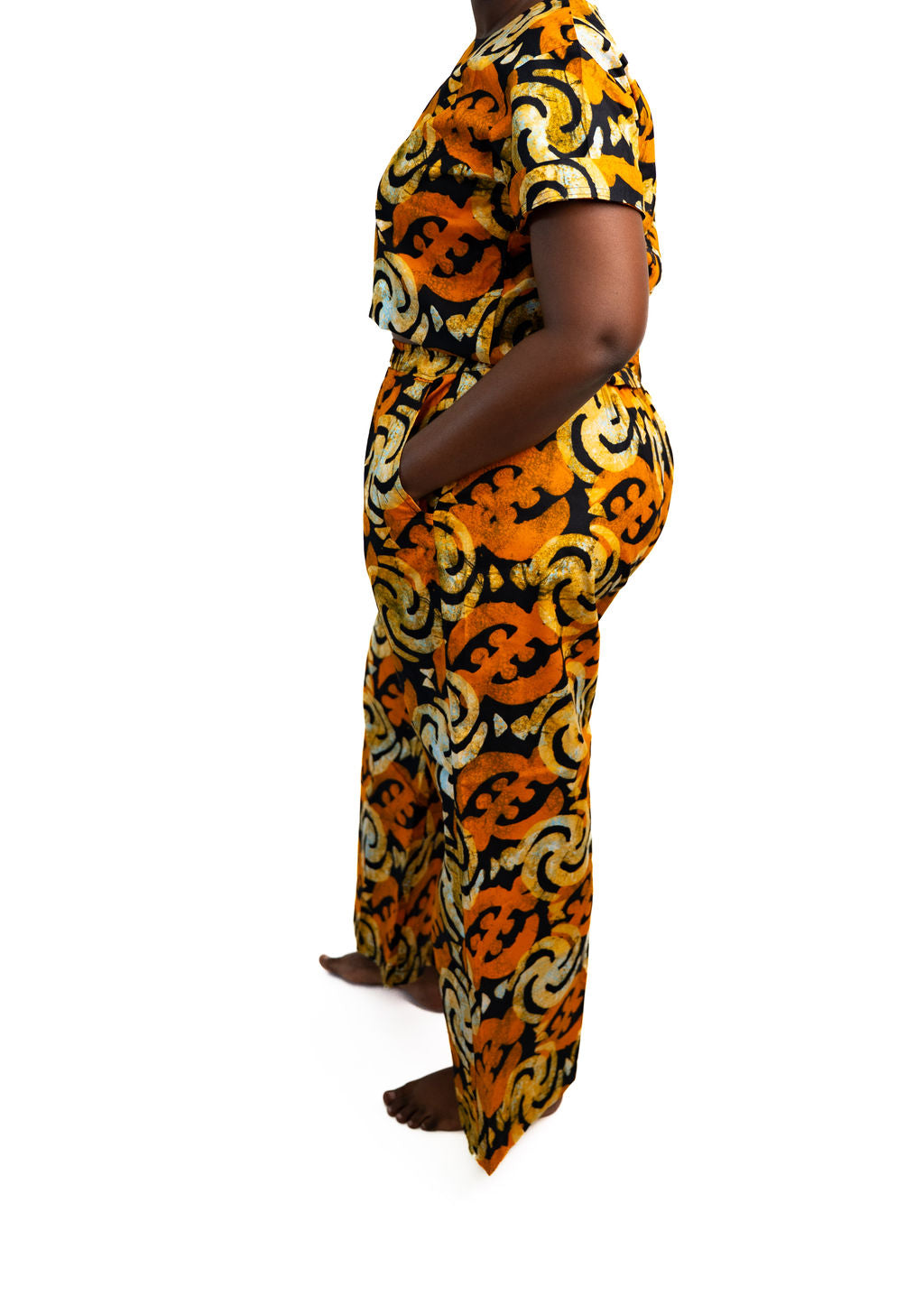 Orange Black Print Womens Pants Set — alternate view 02