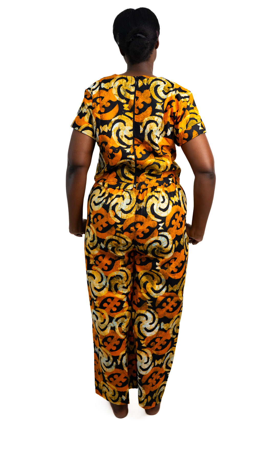 Orange Black Print Womens Pants Set — product view 03