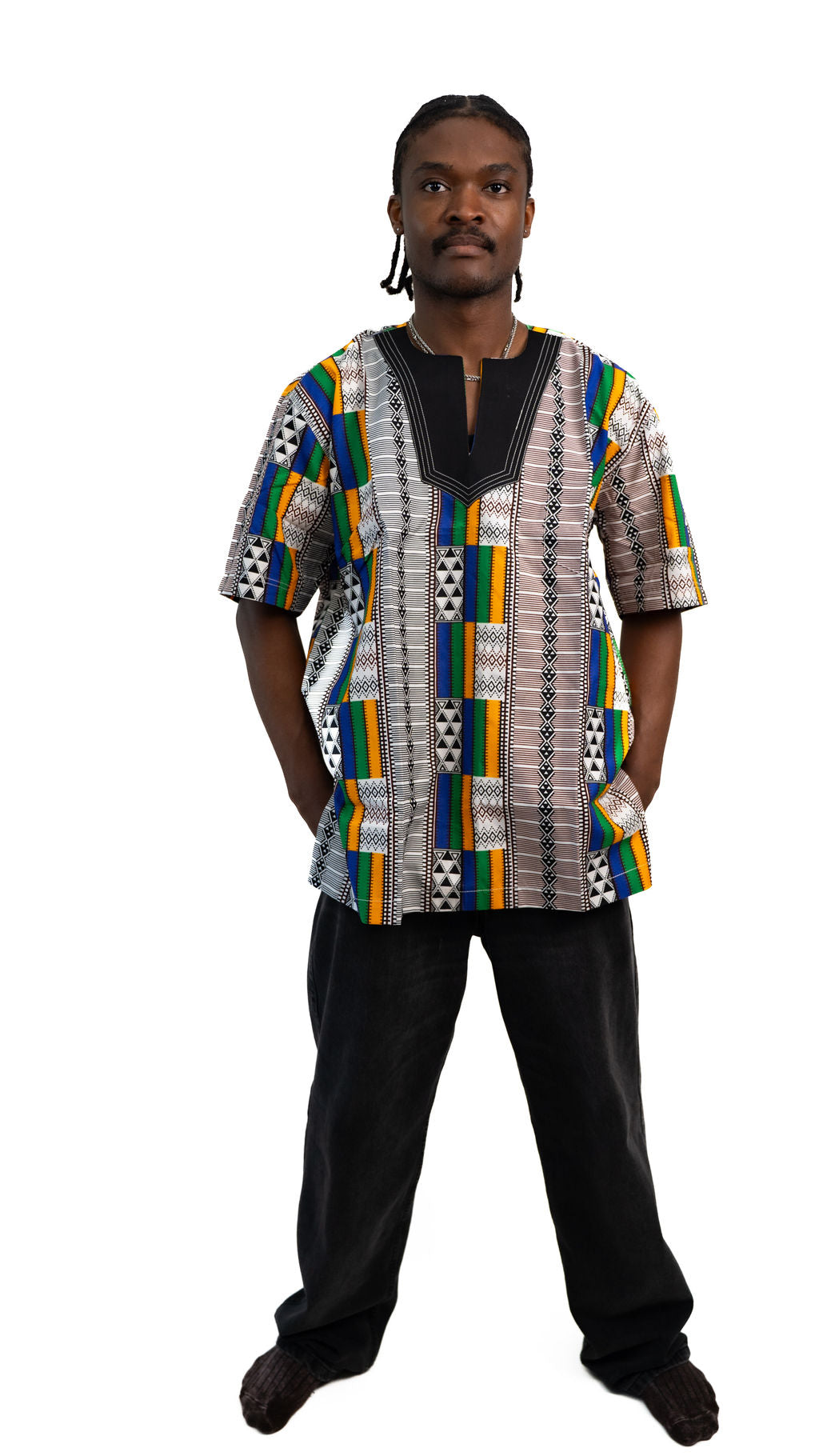 Multicolor Kente Print Mens Shirt — main view 01