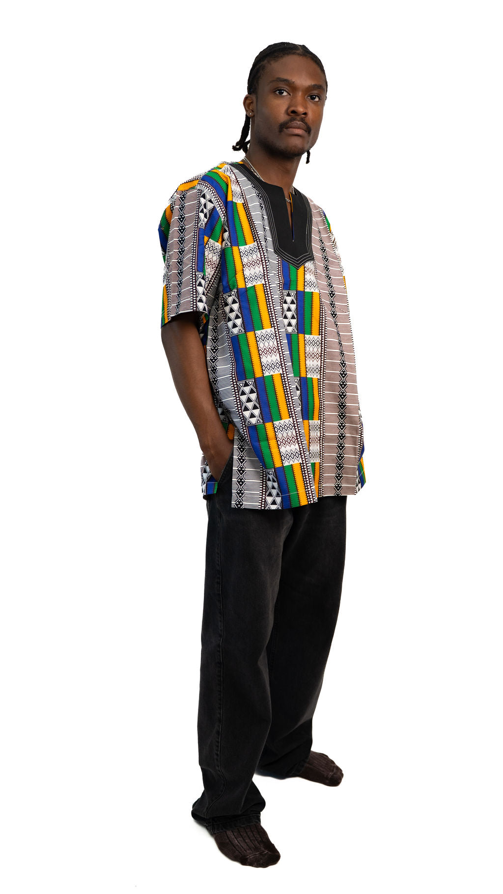 Multicolor Kente Print Mens Shirt — alternate view 02