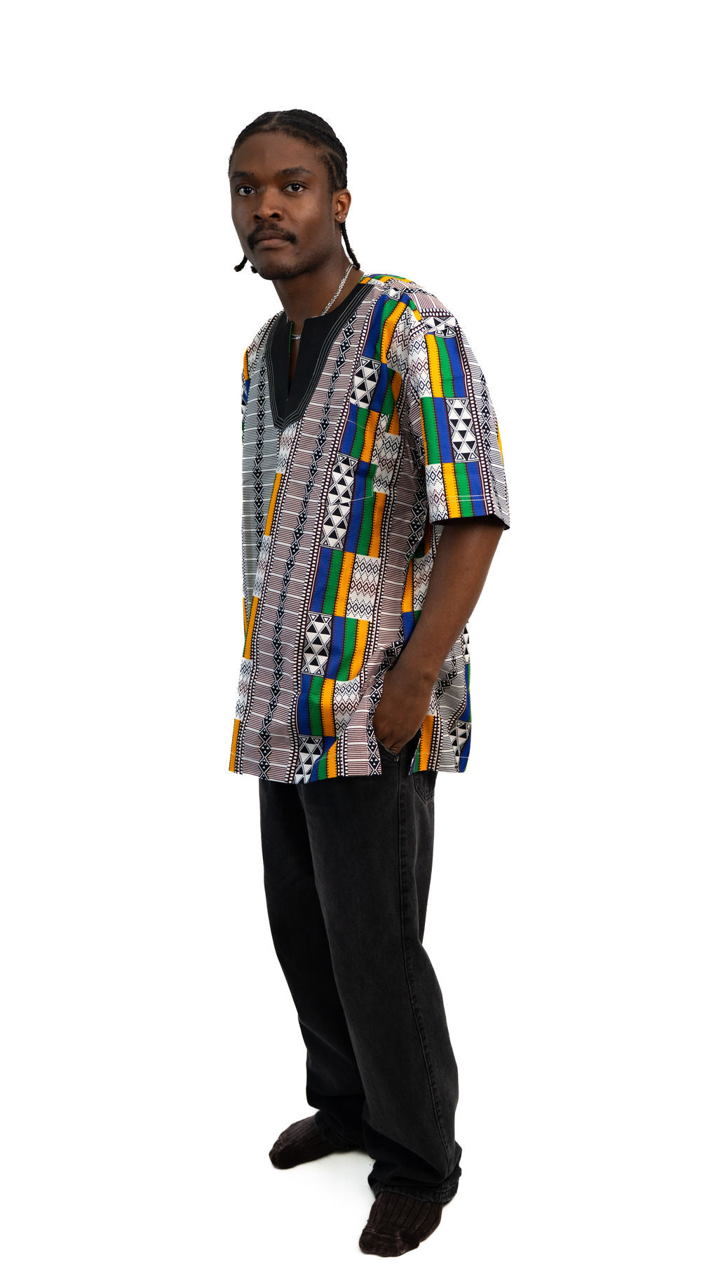 Multicolor Kente Print Mens Shirt — product view 04