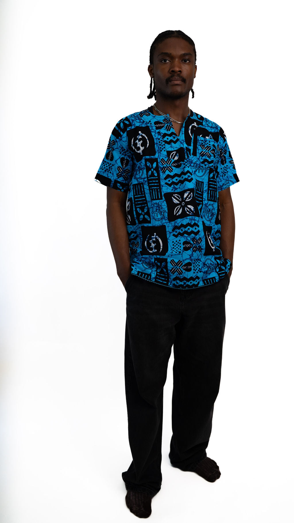 Blue Black Symbol Print Mens Shirt — main view 01