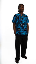 Blue Black Symbol Print Mens Shirt — main view 01