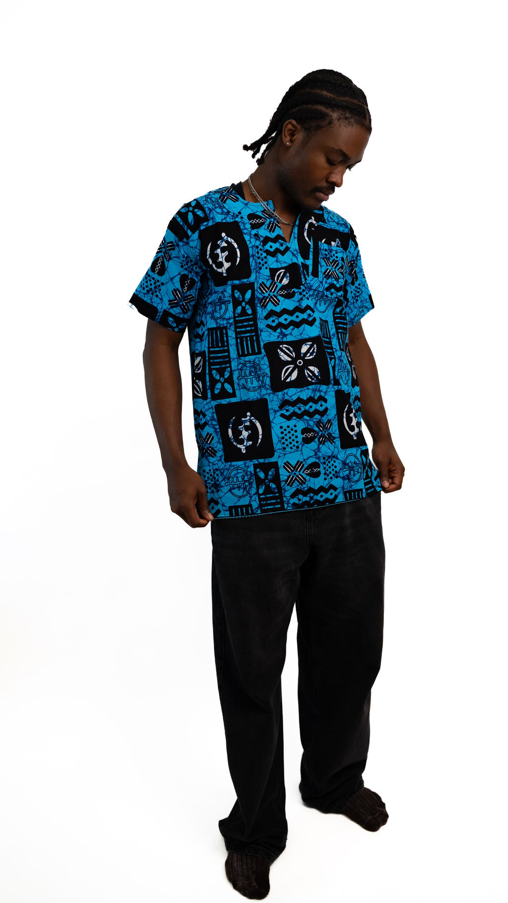Blue Black Symbol Print Mens Shirt — alternate view 02