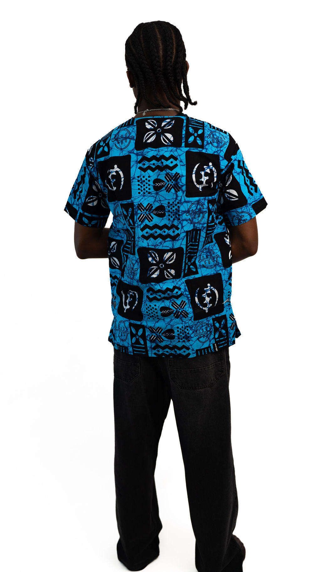 Blue Black Symbol Print Mens Shirt — product view 03