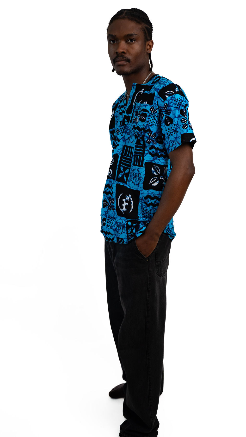 Blue Black Symbol Print Mens Shirt — product view 04
