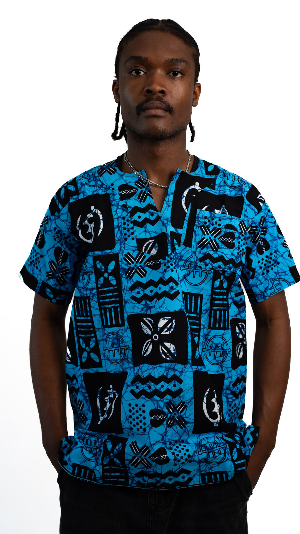 Blue Black Symbol Print Mens Shirt — product view 05