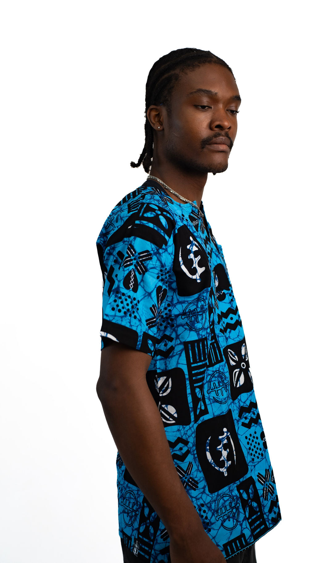 Blue Black Symbol Print Mens Shirt — product view 06
